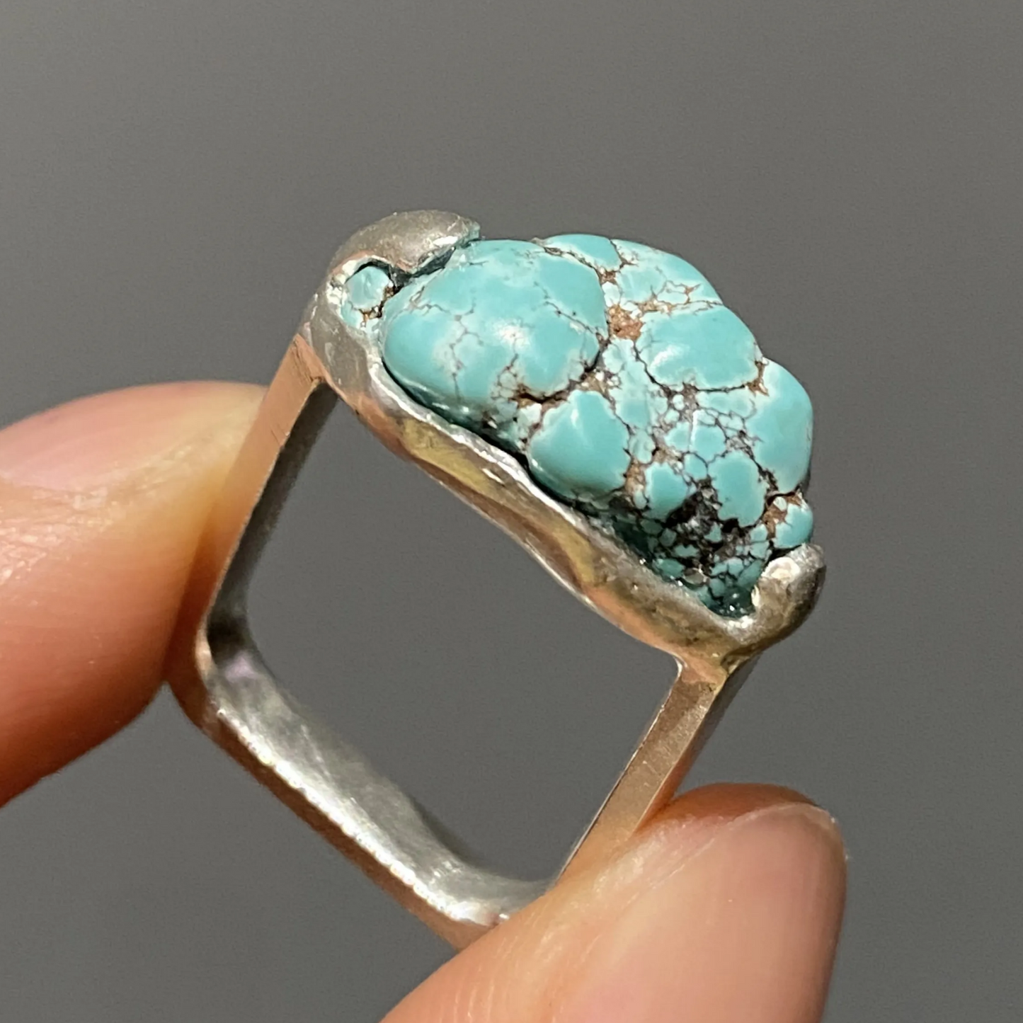 Raw Turquoise Ring | 925 Silver Square Design | Handmade Minimalist Statement Jewelry Gift for Him or Her