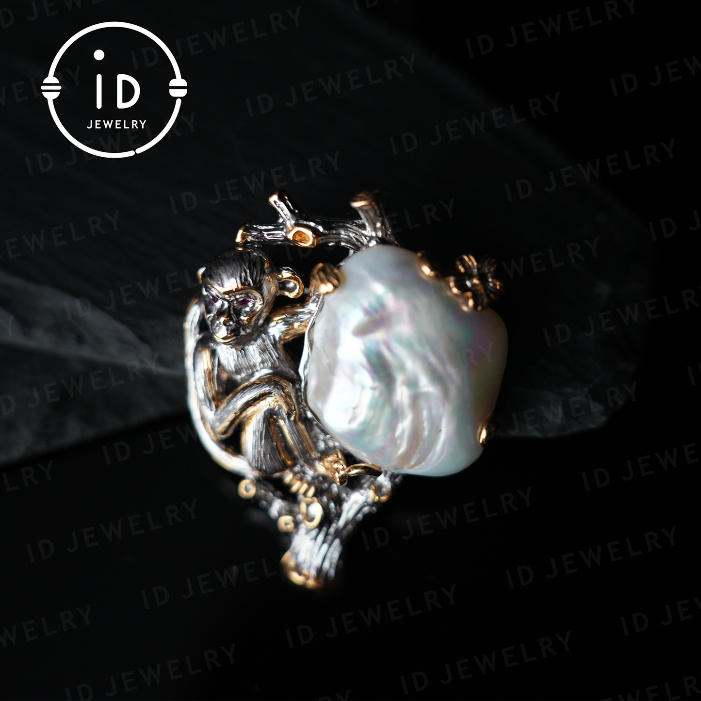 Monkey Brooch Pendant | Handmade Baroque Pearl Jewelry | Artistic Animal Design | Gold Plated Silver