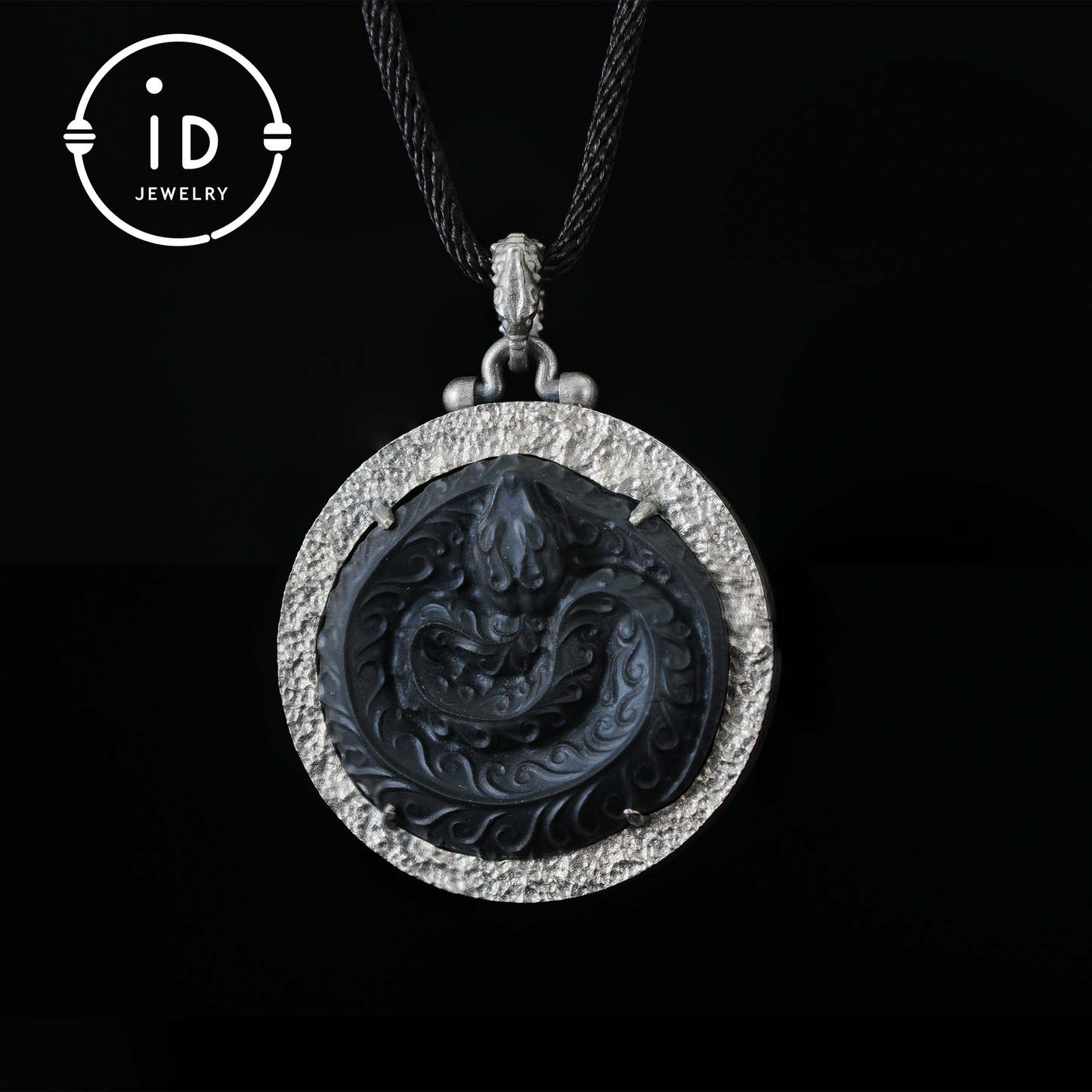 Mystische schwarze Jade-Drachen-Amulett-Halskette | Totem-Anhänger aus 925er Sterlingsilber | Taoistischer Schutzgeist-Talisman | Handgefertigter gotischer asiatischer Schmuck