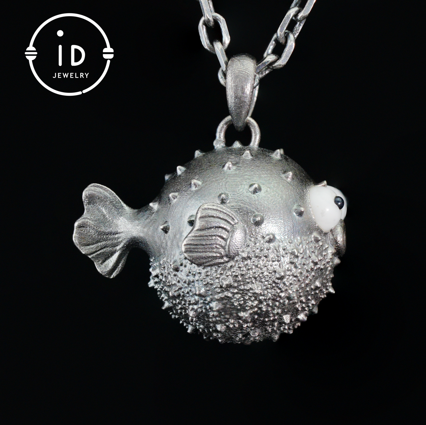 Wunderlicher Kugelfisch-Anhänger aus Sterlingsilber – Charm für emotionale Unterstützung – Süße Ozean-Totem-Halskette – Türkis- und Onyx-Augen – Heilende Geschenkidee