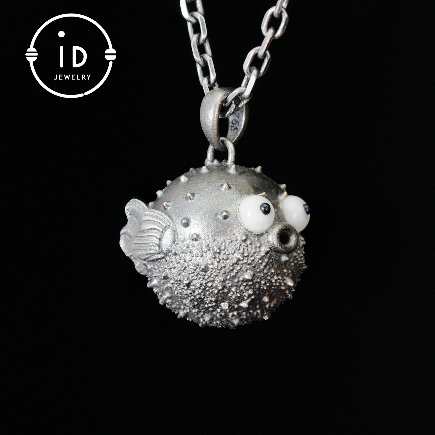 Wunderlicher Kugelfisch-Anhänger aus Sterlingsilber – Charm für emotionale Unterstützung – Süße Ozean-Totem-Halskette – Türkis- und Onyx-Augen – Heilende Geschenkidee