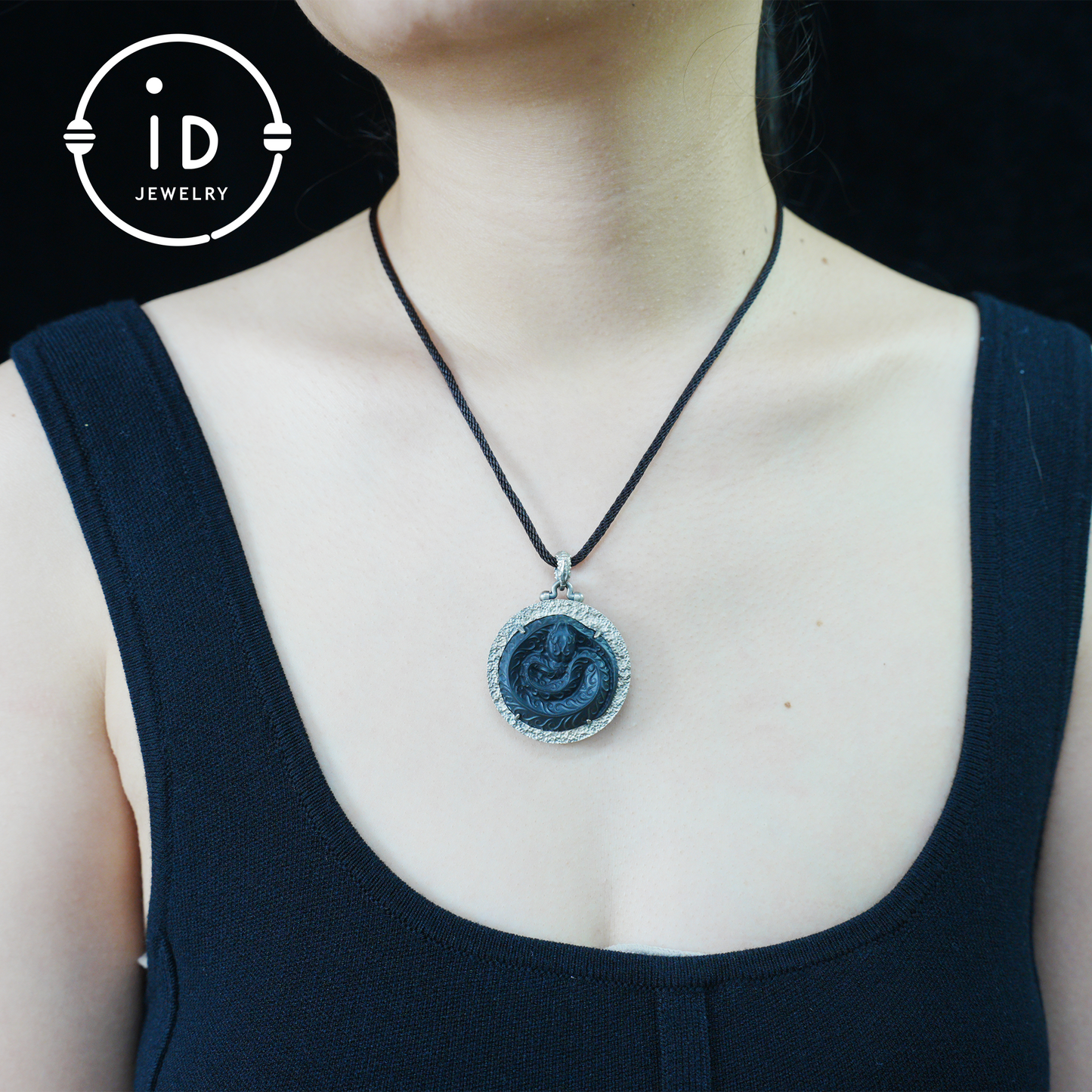 Mystische schwarze Jade-Drachen-Amulett-Halskette | Totem-Anhänger aus 925er Sterlingsilber | Taoistischer Schutzgeist-Talisman | Handgefertigter gotischer asiatischer Schmuck