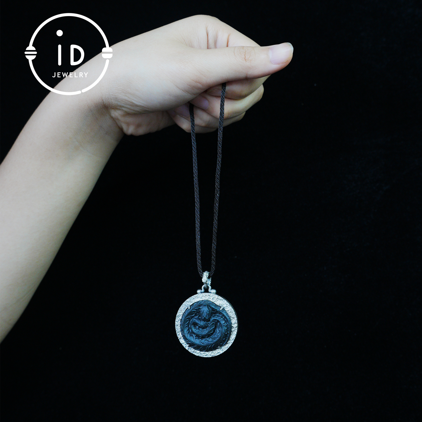 Mystische schwarze Jade-Drachen-Amulett-Halskette | Totem-Anhänger aus 925er Sterlingsilber | Taoistischer Schutzgeist-Talisman | Handgefertigter gotischer asiatischer Schmuck