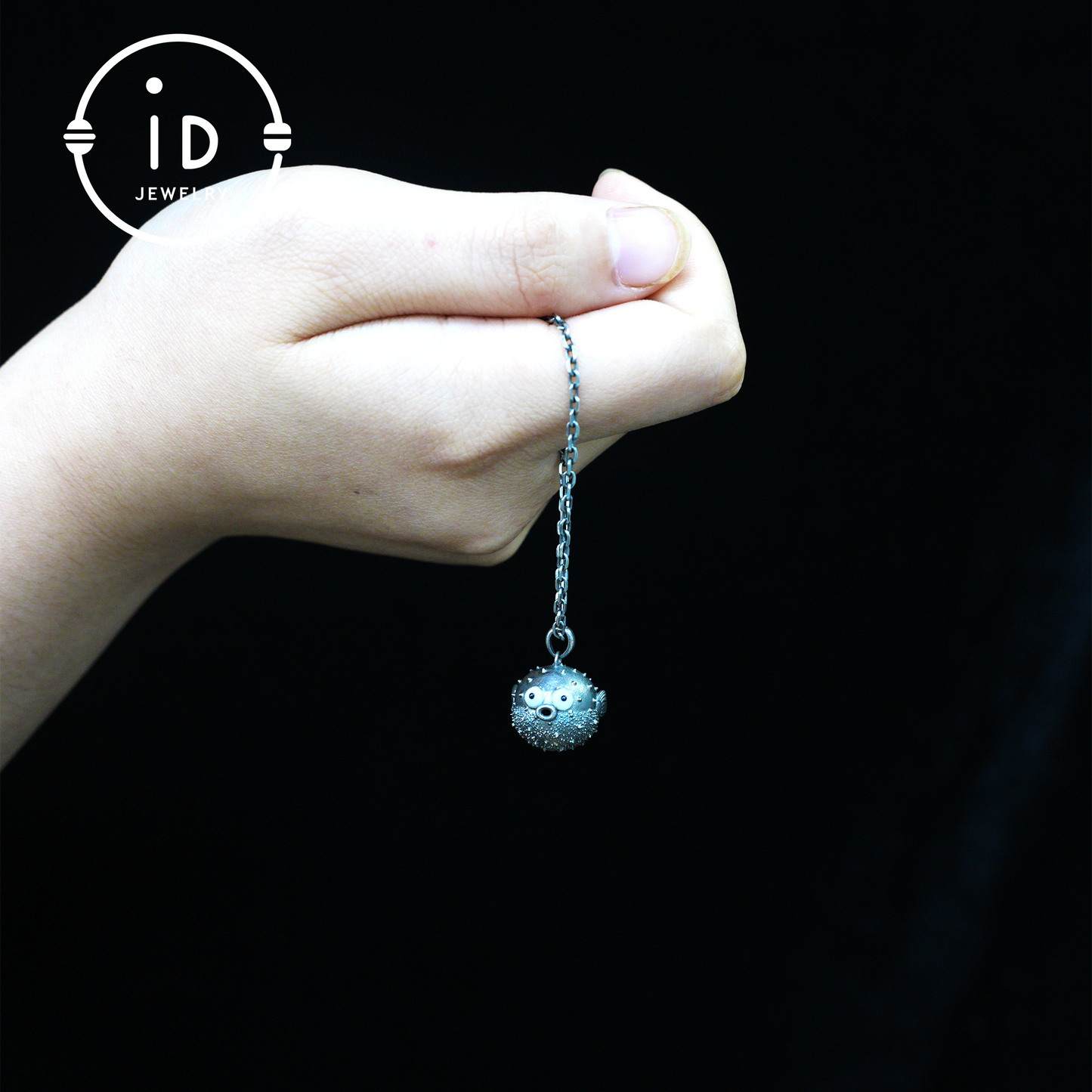 Wunderlicher Kugelfisch-Anhänger aus Sterlingsilber – Charm für emotionale Unterstützung – Süße Ozean-Totem-Halskette – Türkis- und Onyx-Augen – Heilende Geschenkidee