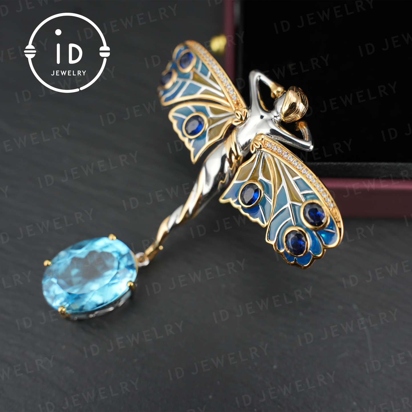 Magical Fairy Necklace| Natural Topaz Pendant| Gold-Plated Brooch| Handmade Vintage Jewelry| Unique Gift for Women