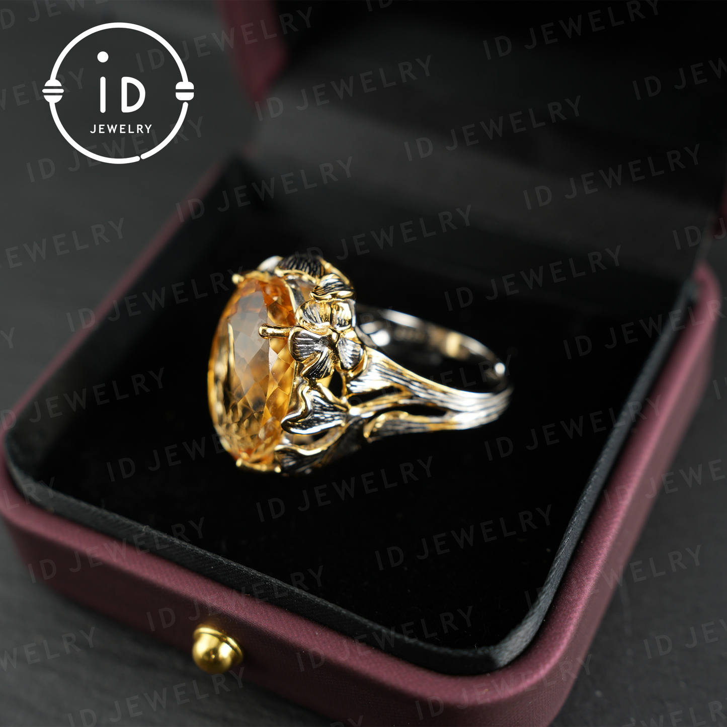 Floraler Citrin Ring | Vintage Boho Edelstein Ring | Handgefertigter Schmuck | Vergoldeter Statement Ring | Künstlerisches Design | Geschenk für Sie