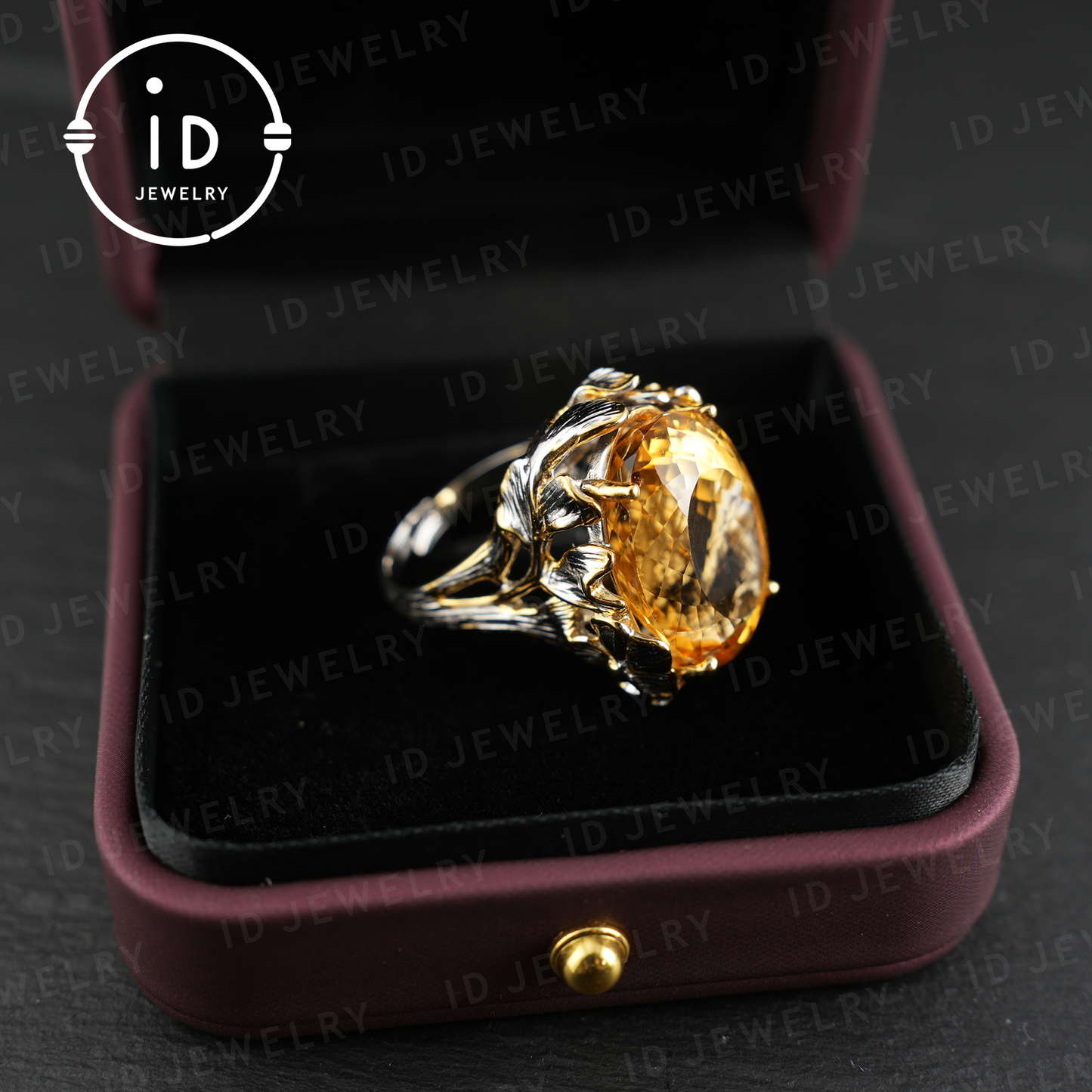Floraler Citrin Ring | Vintage Boho Edelstein Ring | Handgefertigter Schmuck | Vergoldeter Statement Ring | Künstlerisches Design | Geschenk für Sie