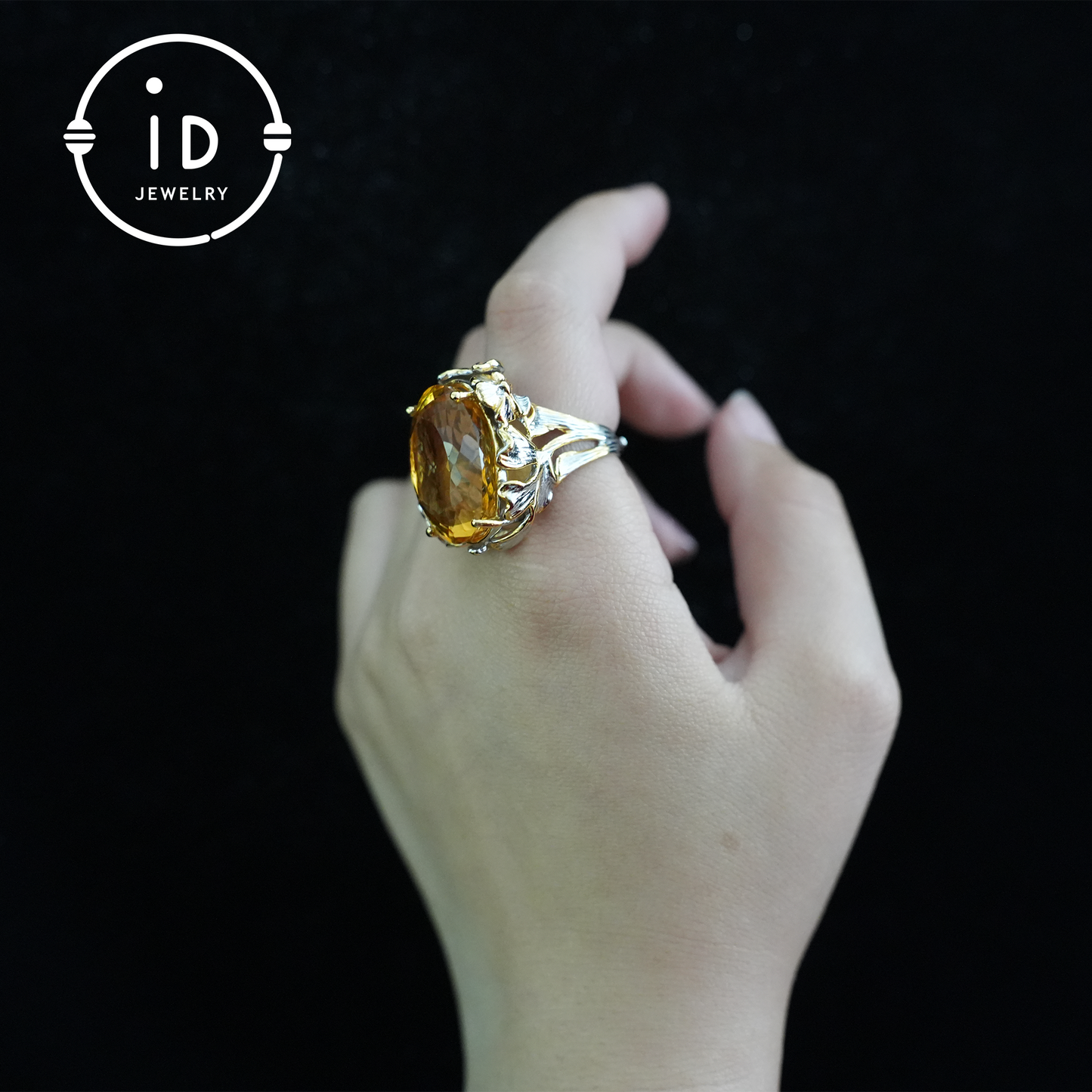 Floraler Citrin Ring | Vintage Boho Edelstein Ring | Handgefertigter Schmuck | Vergoldeter Statement Ring | Künstlerisches Design | Geschenk für Sie