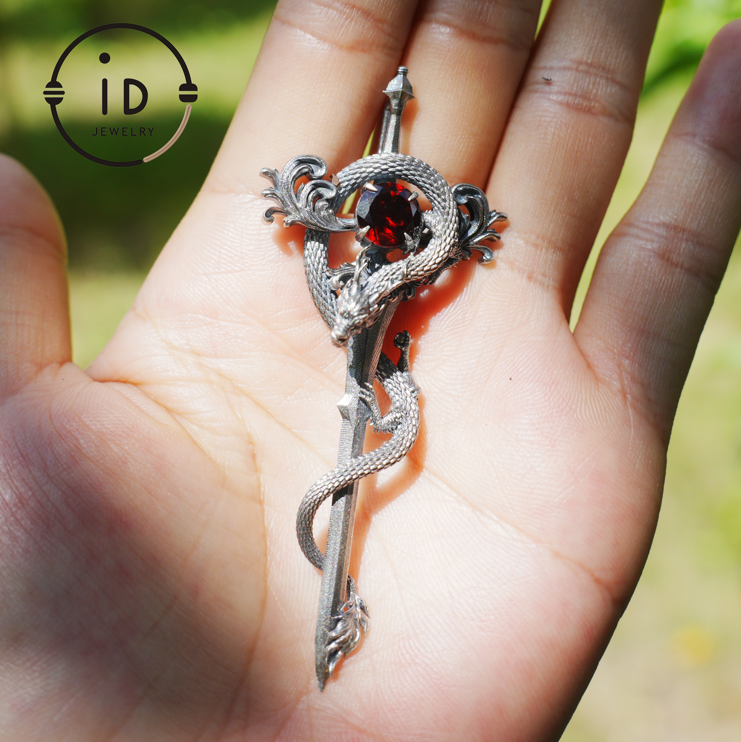 Halskette mit Drachenanhänger aus 925er Silber|Natürliches Topas-Amulett|Mittelalterlicher Fantasy-Schmuck|Gothic-Drachenstil|Spirituelles Kraftsymbol
