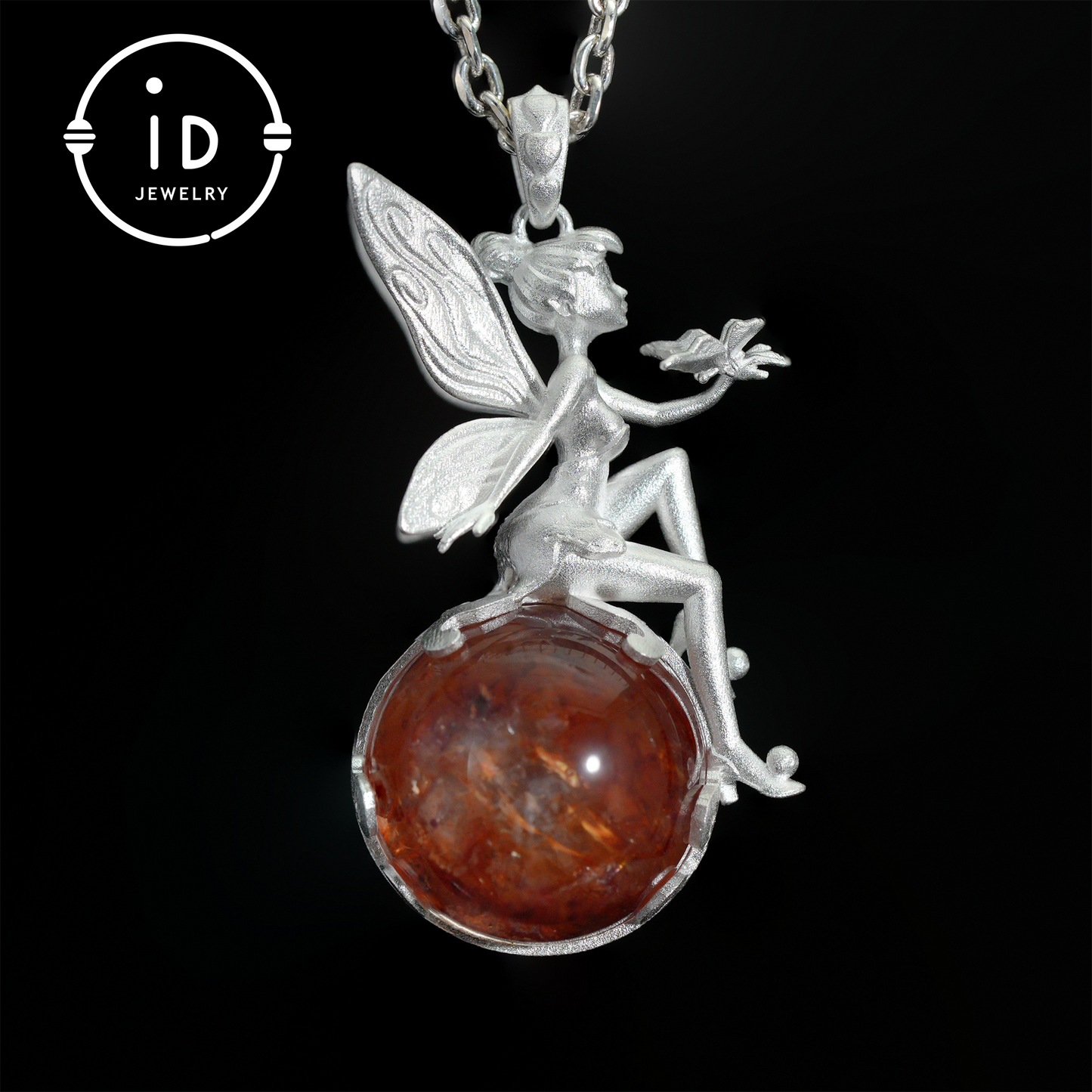 Feenanhänger mit Kristallkugel, Herbstgeist-Amulett, handgefertigter Fantasy-Schmuck, Flüsterndes Elfen-Design, von der Natur inspiriertes Andenken