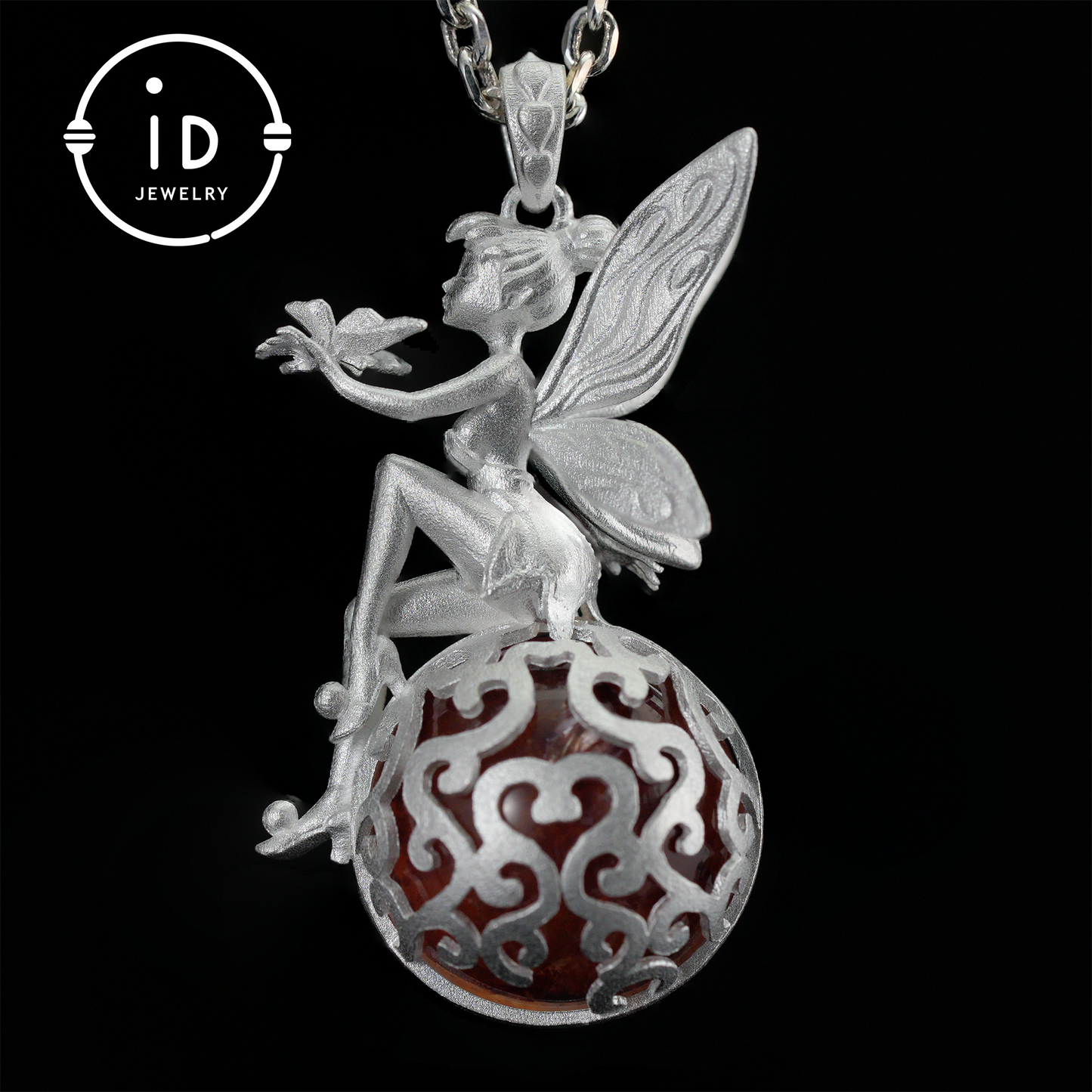 Feenanhänger mit Kristallkugel, Herbstgeist-Amulett, handgefertigter Fantasy-Schmuck, Flüsterndes Elfen-Design, von der Natur inspiriertes Andenken