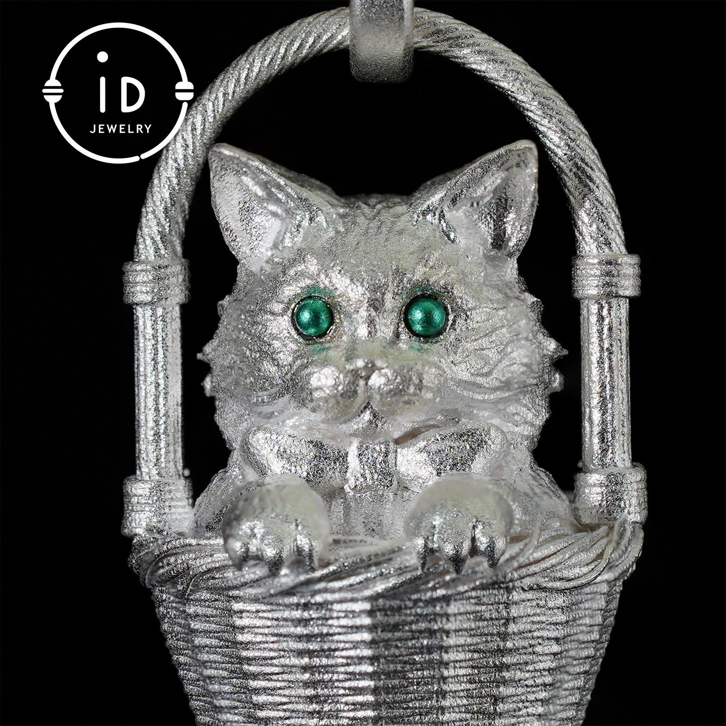 Handgefertigte Halskette mit Kätzchen-Anhänger aus 925er Silber | Grünäugige Wächterkatze | Glücks- und Trost-Talisman-Schmuck | Geschenk für Katzenliebhaber