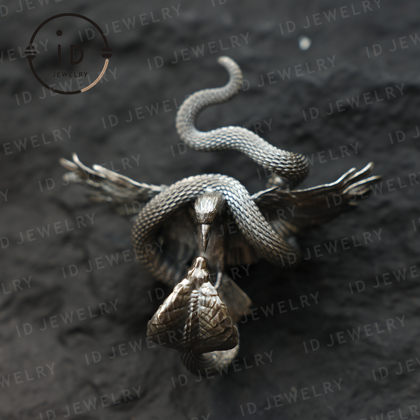 Cobra Bird Pendant Brooch, Handmade Gothic Fantasy Jewelry, Mythical Animal Battle Art Necklace