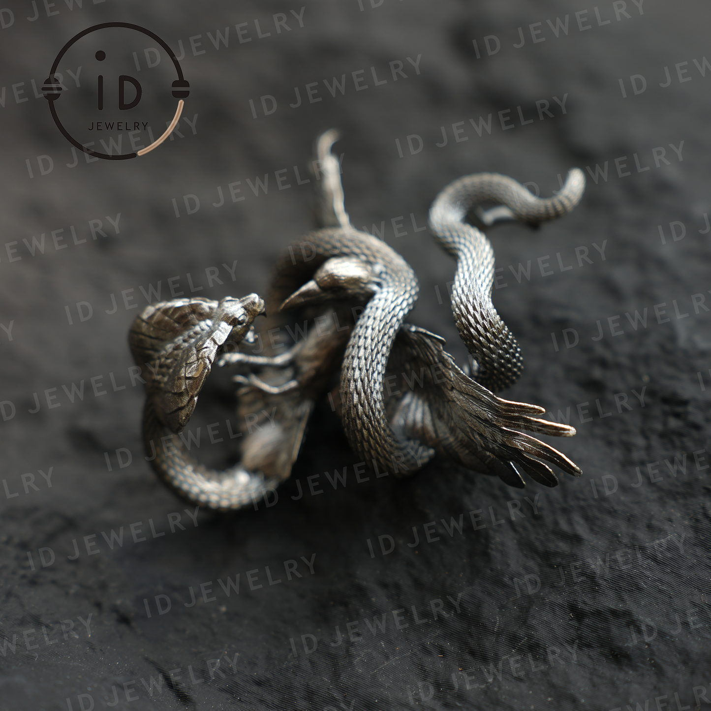 Cobra Bird Pendant Brooch, Handmade Gothic Fantasy Jewelry, Mythical Animal Battle Art Necklace