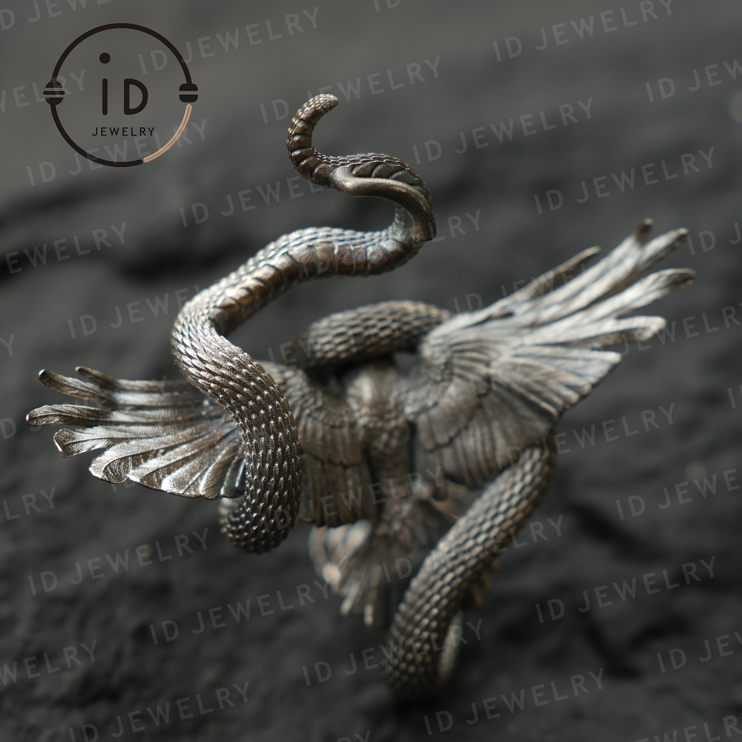 Cobra Bird Pendant Brooch, Handmade Gothic Fantasy Jewelry, Mythical Animal Battle Art Necklace