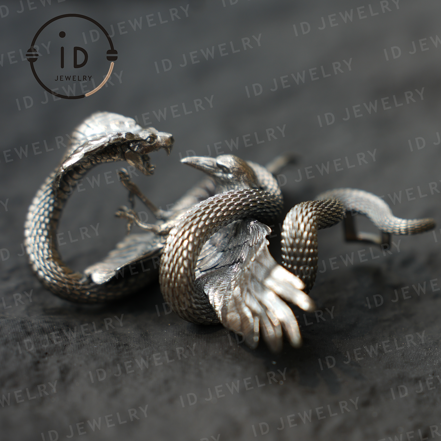 Cobra Bird Pendant Brooch, Handmade Gothic Fantasy Jewelry, Mythical Animal Battle Art Necklace