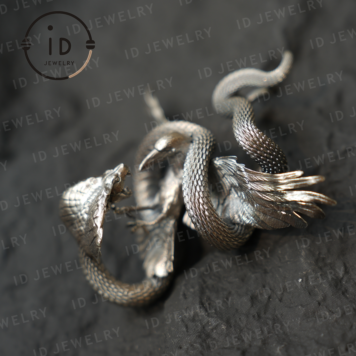 Cobra Bird Pendant Brooch, Handmade Gothic Fantasy Jewelry, Mythical Animal Battle Art Necklace