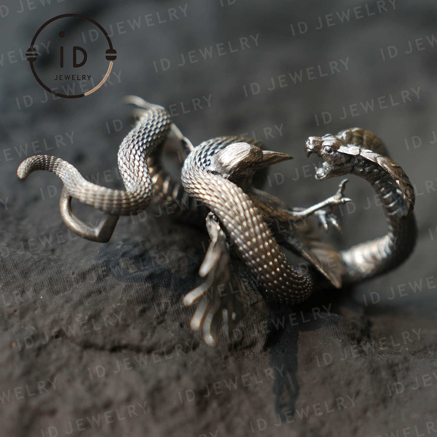 Cobra Bird Pendant Brooch, Handmade Gothic Fantasy Jewelry, Mythical Animal Battle Art Necklace