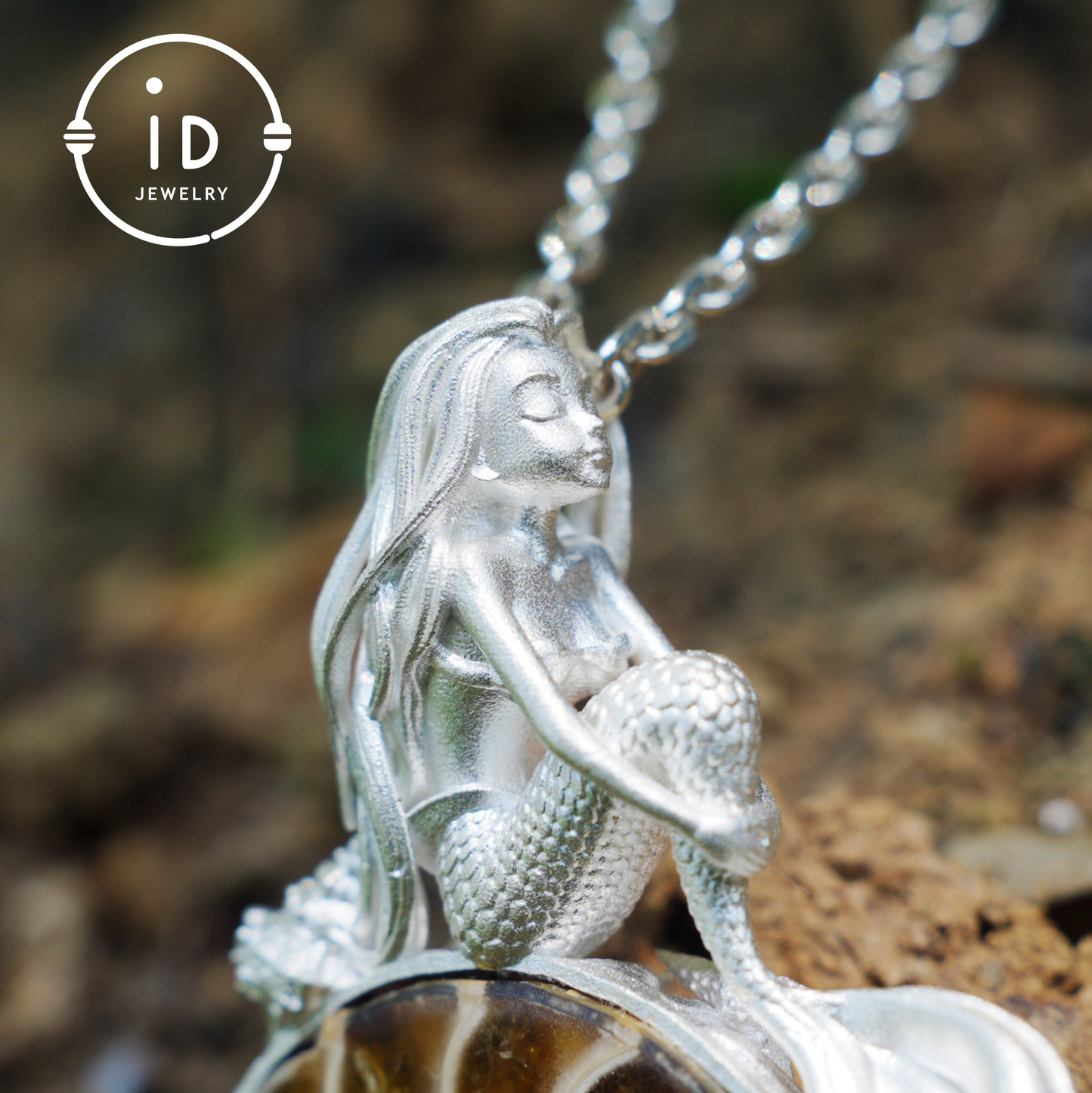Meerjungfrau Muschel Fossil Anhänger, Handgefertigtes Meeresgöttin Amulett, Spiritueller Schutzschmuck, Mythisches Kunstdesign, Sirenenmeer Geschenk