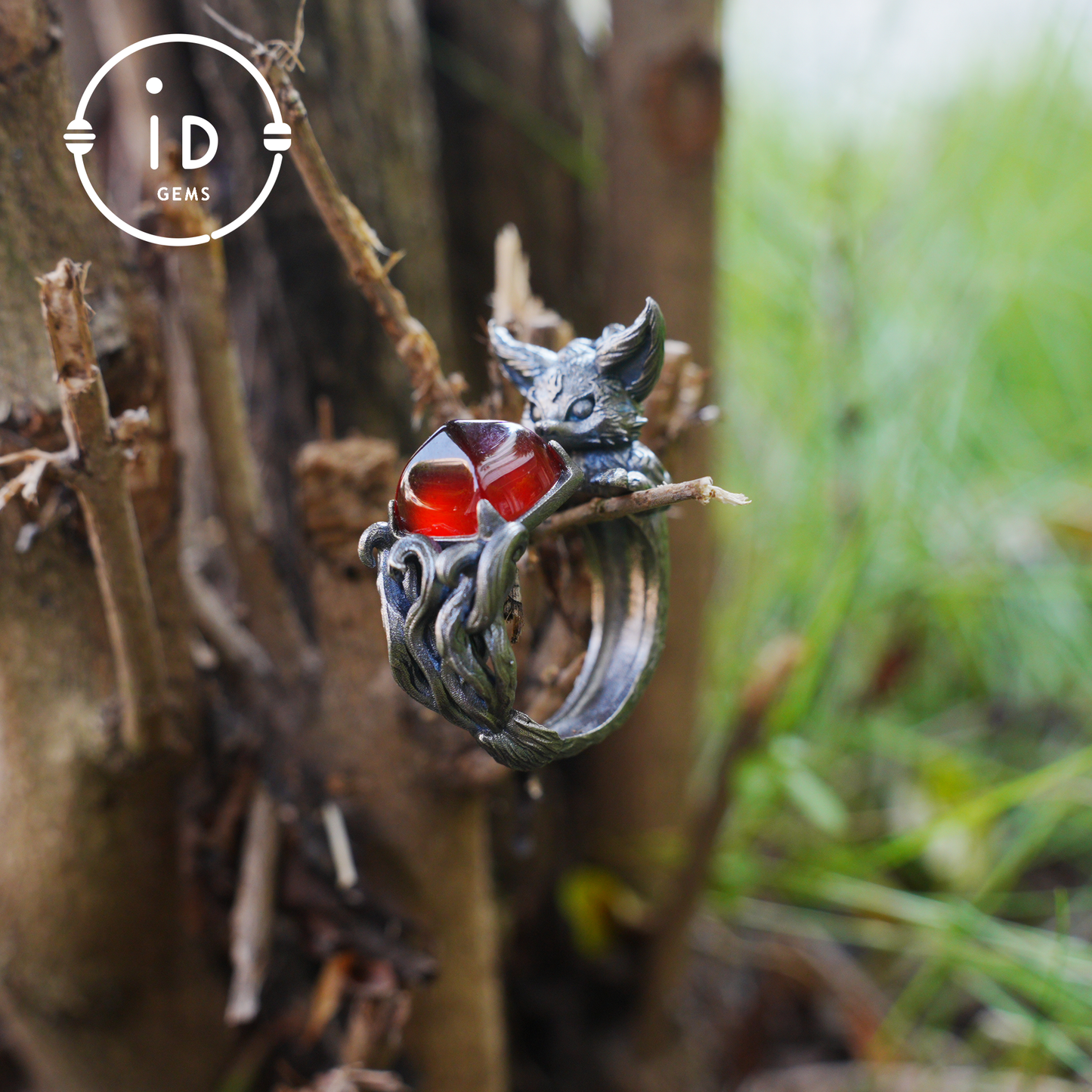 Fox Ring Garnet Protection Talisman | Fantasy Animal Jewelry | Handmade Nature Spirit Ring | Woodland Amulet for Inner Desire