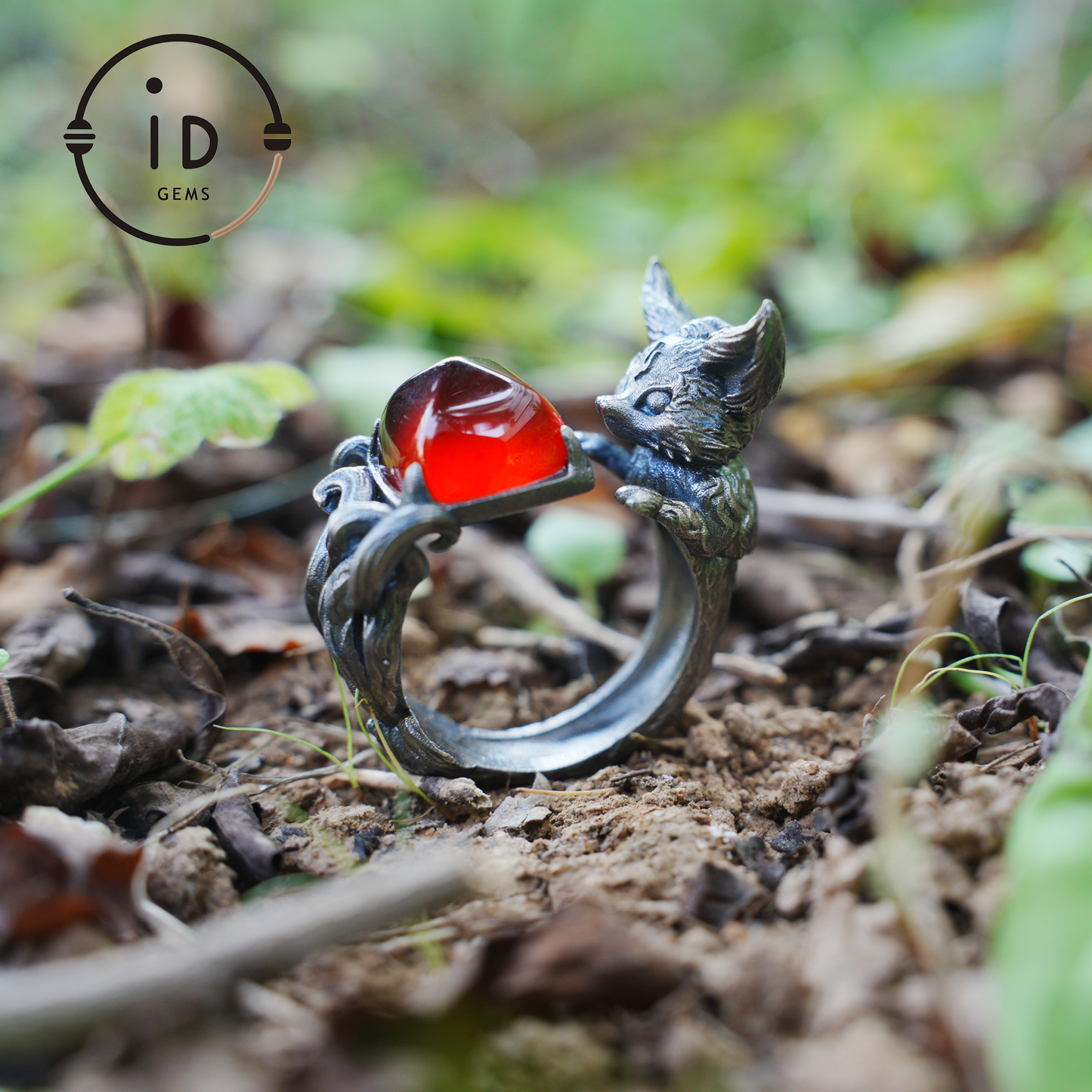 Fox Ring Garnet Protection Talisman | Fantasy Animal Jewelry | Handmade Nature Spirit Ring | Woodland Amulet for Inner Desire