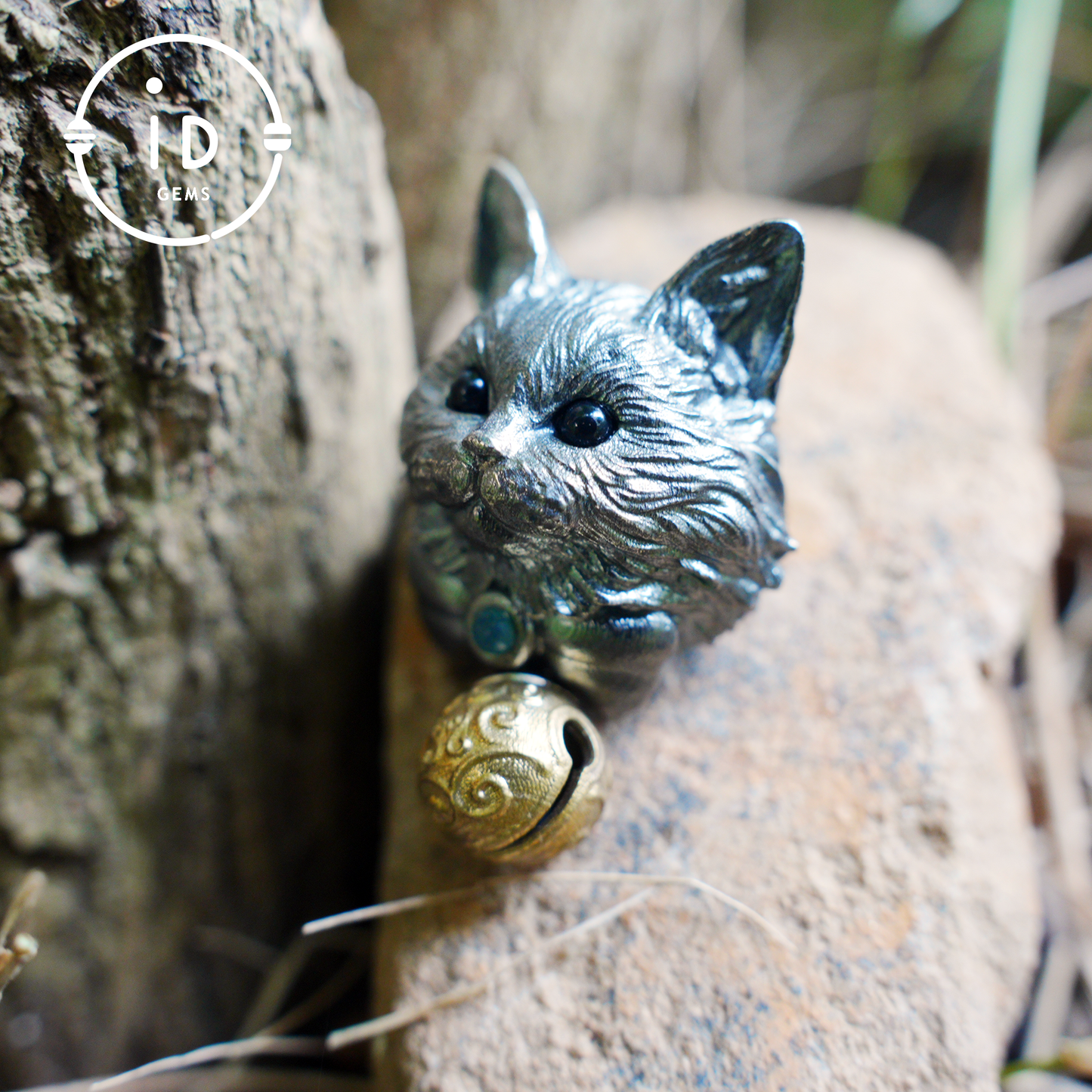 Mystic Cat Pendant with Bell, Emotional Protection Talisman, Handcrafted Animal Jewelry, Fantasy Totem Gift for Empaths and Dreamers