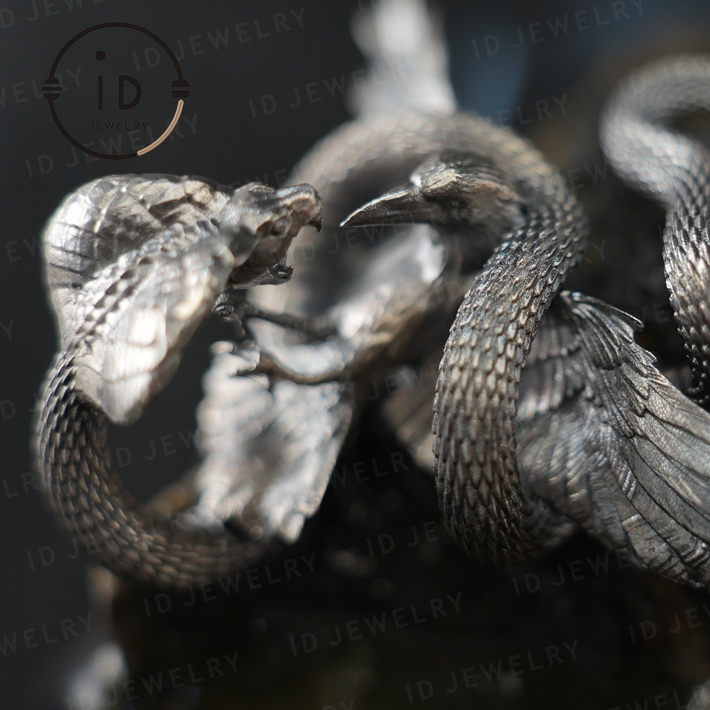 Cobra Bird Pendant Brooch, Handmade Gothic Fantasy Jewelry, Mythical Animal Battle Art Necklace