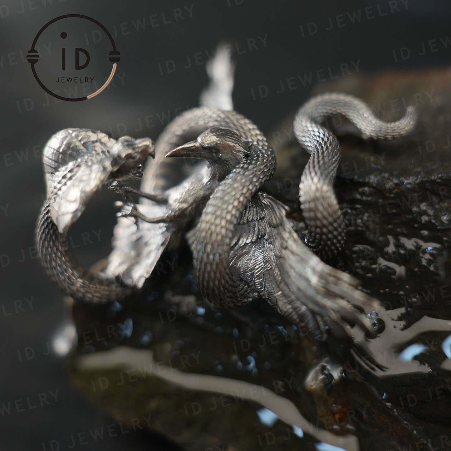 Cobra Bird Pendant Brooch, Handmade Gothic Fantasy Jewelry, Mythical Animal Battle Art Necklace