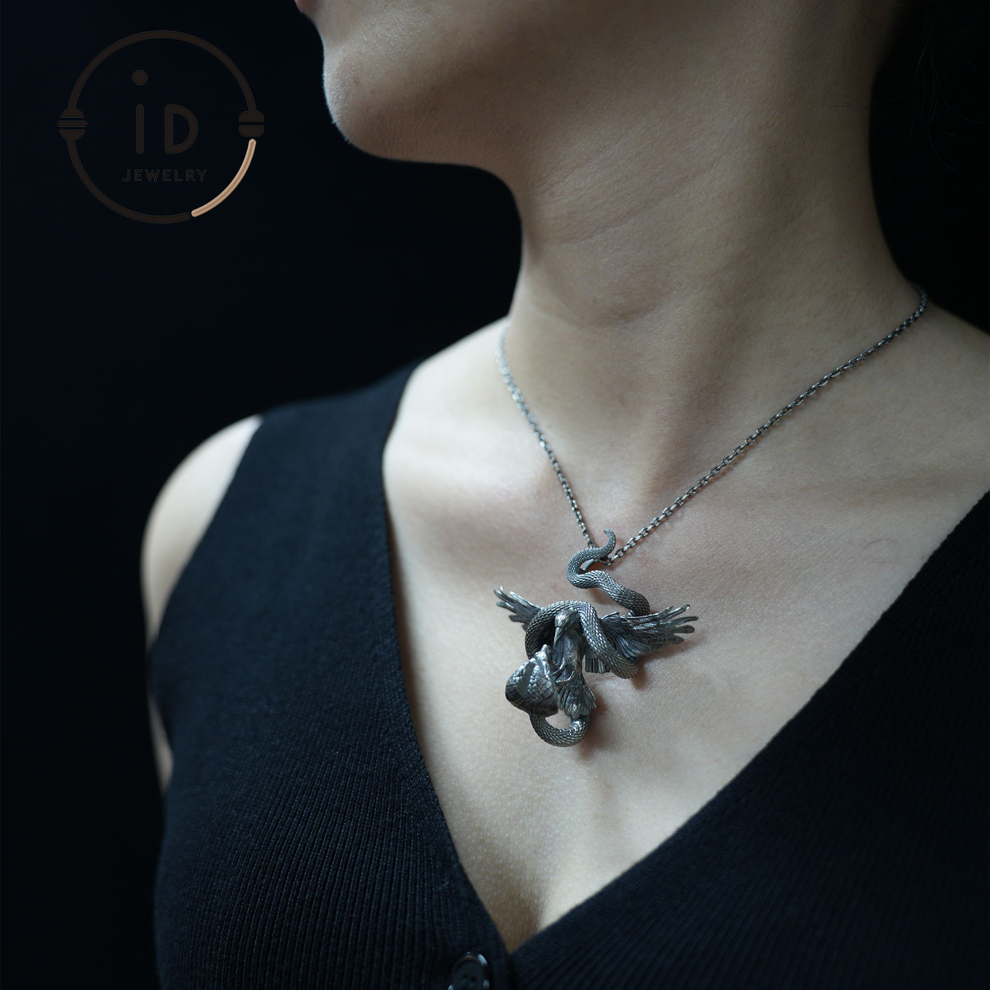 Cobra Bird Pendant Brooch, Handmade Gothic Fantasy Jewelry, Mythical Animal Battle Art Necklace