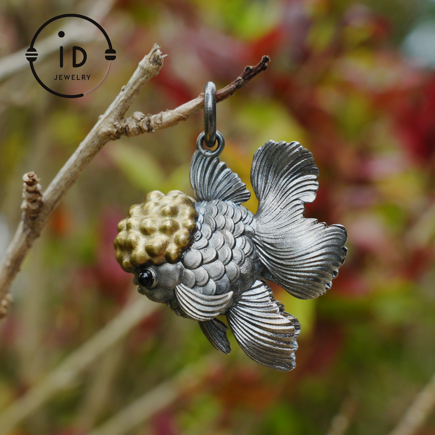 Goldfish Pendant in 925 Sterling Silver with Agate and Brass, Handmade Animal Jewelry in Fairytale Style, Talisman Necklace Gift for Her