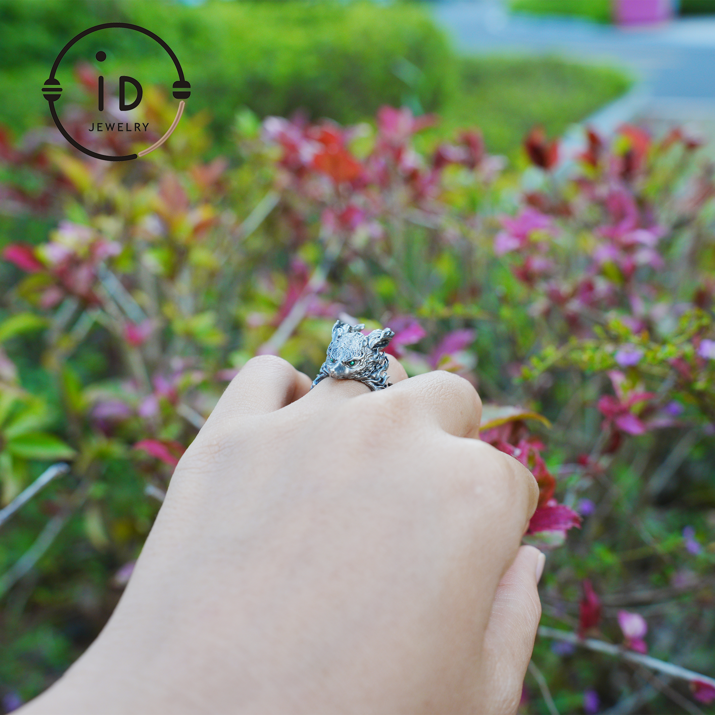 Fuchs Totem Ring mit grünen Zirkonaugen, Waldwächter Amulett, handgefertigter Tierschmuck, Mythisches Schutzsymbol