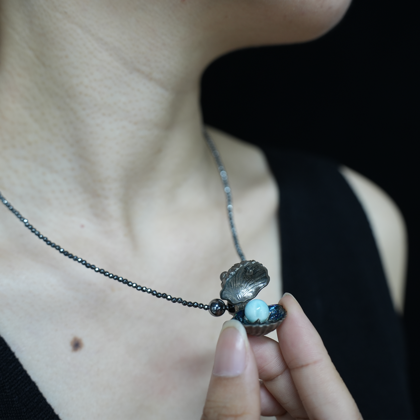 Handgefertigter Muschelanhänger – 925er Sterlingsilber mit Labradorit und Ozeanjaspis – Schlüssel zum Unterbewusstsein – Spirituelles Schutzgeschenk
