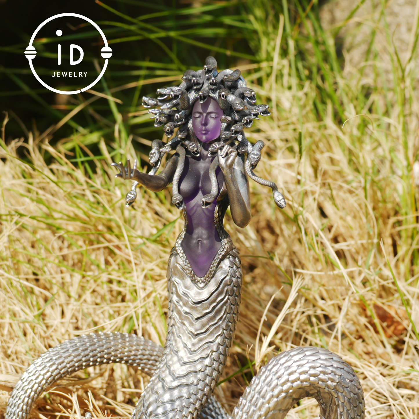 Silver Amethyst Serpent Woman Pendant & Figurine, Handmade Gothic Totem Art Object, Wearable or Display, Unique Gift Idea
