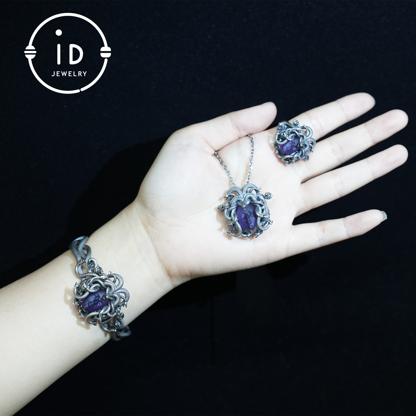 Medusa Pendant, 925 Sterling Silver, Handcrafted with Amethyst Crystal, Mythical Jewelry, Unique Gift