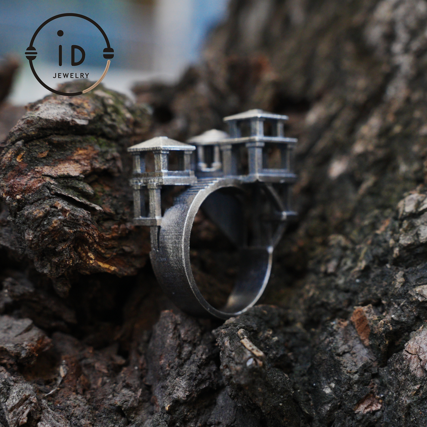 Architectural Silver Ring without Gemstone · Brutalist Statement Ring for Him or Her · Unisex Modern 925 Silver Art Jewelry