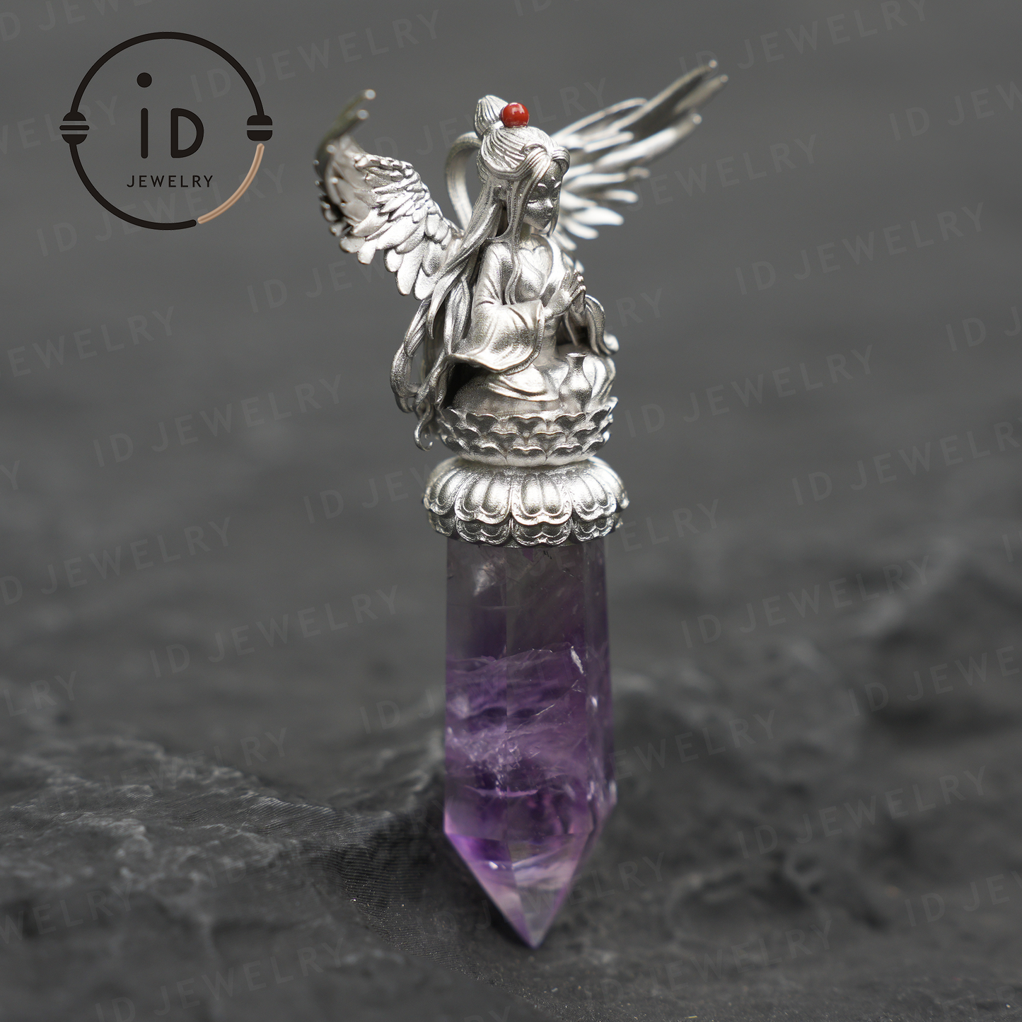 Orientalische spirituelle Amethyst-Anhänger-Halskette|Handgefertigter 925er Silberschmuck|Meditations-Energie-Amulett-Geschenk für Seelenfreunde