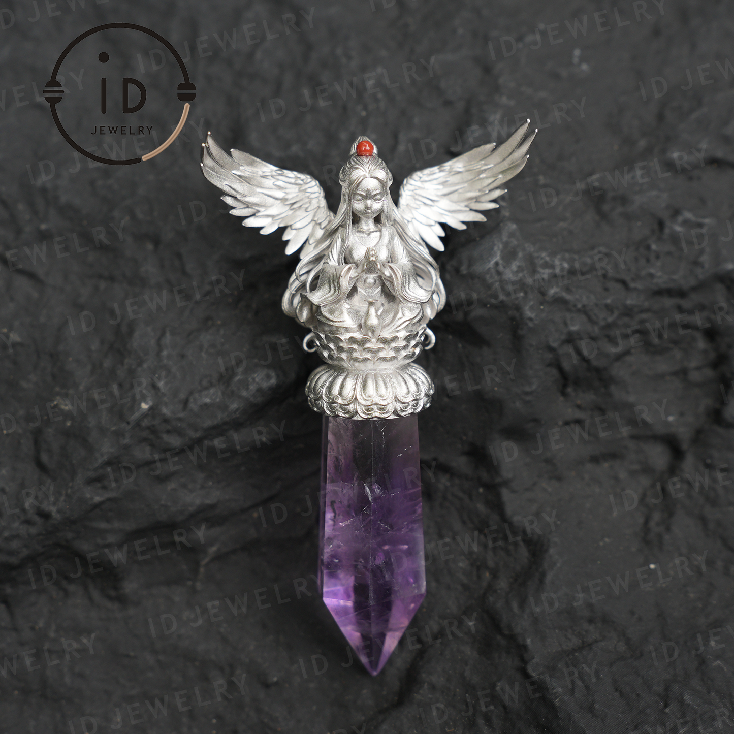 Orientalische spirituelle Amethyst-Anhänger-Halskette|Handgefertigter 925er Silberschmuck|Meditations-Energie-Amulett-Geschenk für Seelenfreunde