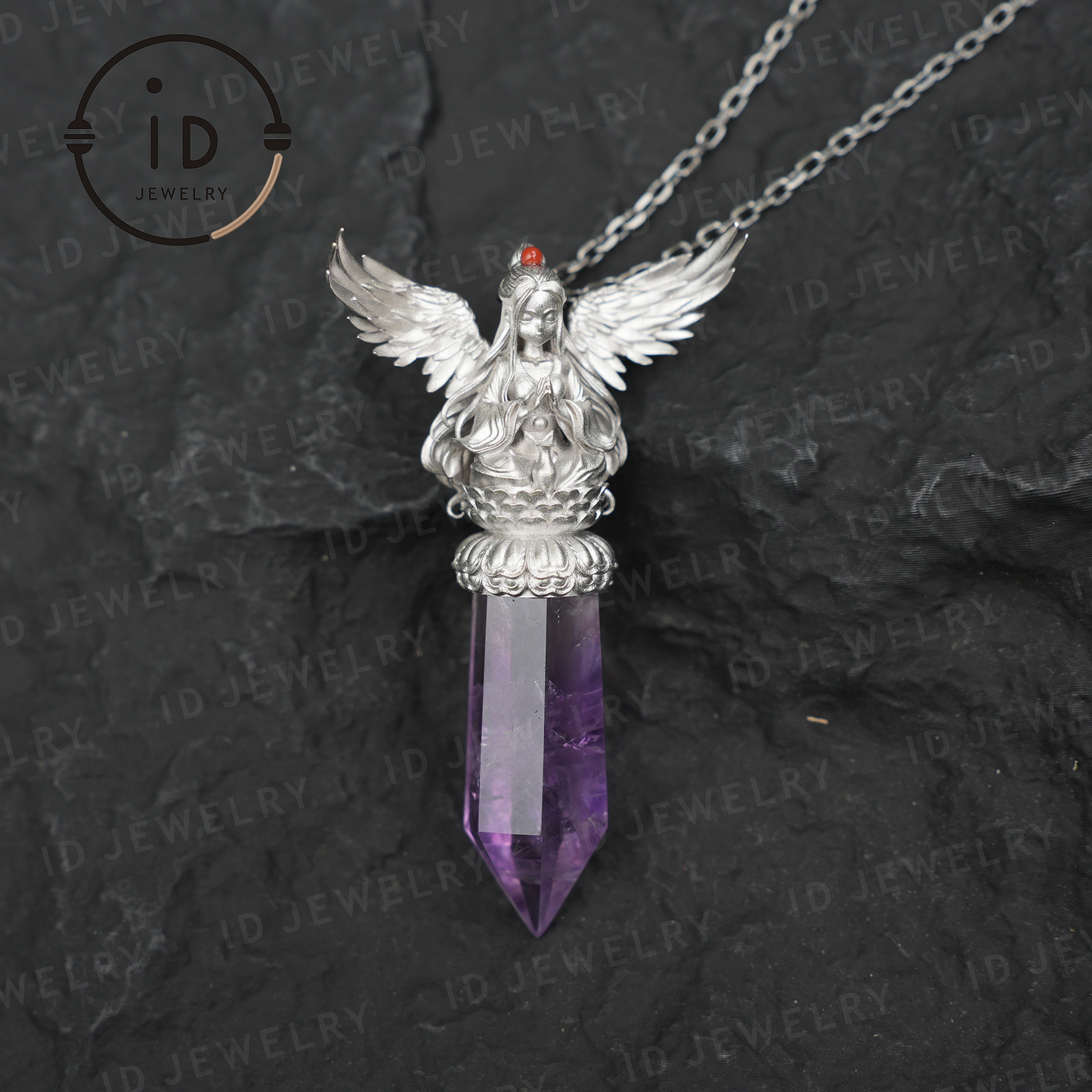 Orientalische spirituelle Amethyst-Anhänger-Halskette|Handgefertigter 925er Silberschmuck|Meditations-Energie-Amulett-Geschenk für Seelenfreunde