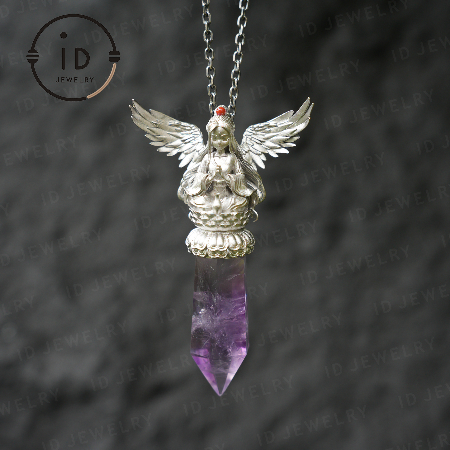 Orientalische spirituelle Amethyst-Anhänger-Halskette|Handgefertigter 925er Silberschmuck|Meditations-Energie-Amulett-Geschenk für Seelenfreunde