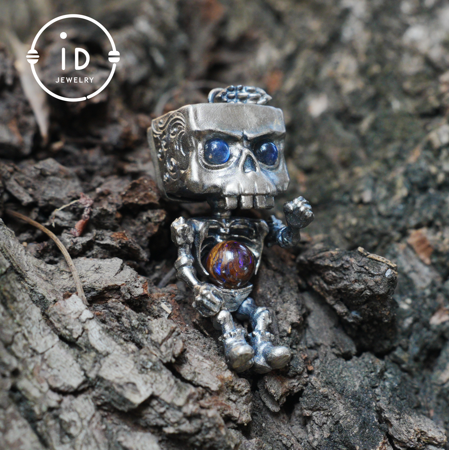 Memento Mori Skull Pendant | 925 Silver with Labradorite & Iron Opal | Gothic Talisman for Spiritual Awakening