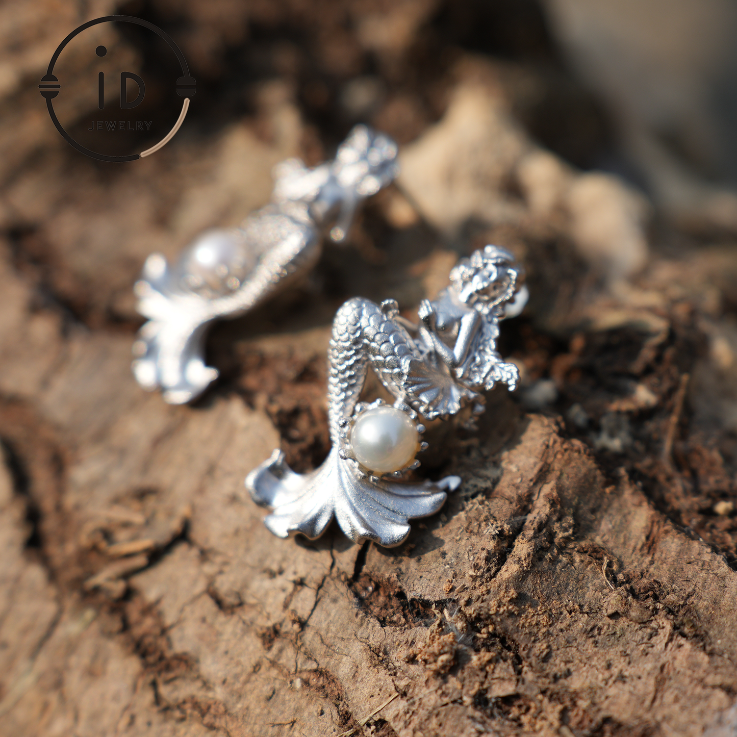 Meerjungfrauen-Prinzessinnen-Ohrringe – Handgefertigter 925er Silberschmuck mit echten Perlen, vom Ozean inspiriertes Geschenk
