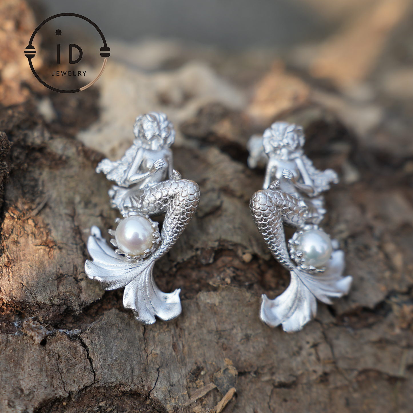 Meerjungfrauen-Prinzessinnen-Ohrringe – Handgefertigter 925er Silberschmuck mit echten Perlen, vom Ozean inspiriertes Geschenk