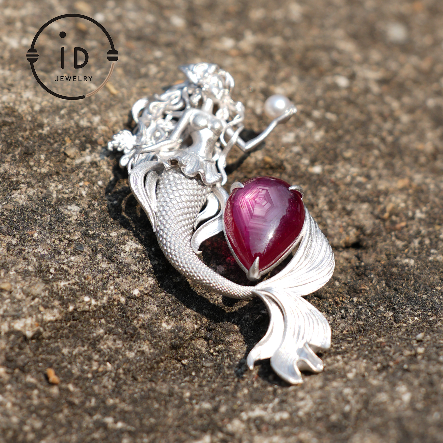 Mermaid Pendant | 925 Sterling Silver & Star Ruby | Handmade Fantasy Jewelry