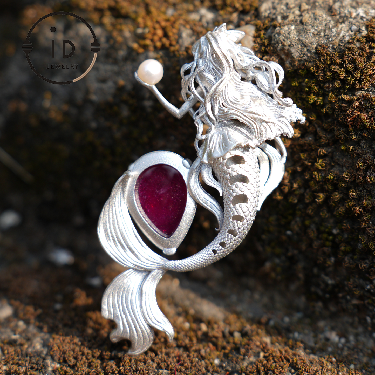 Mermaid Pendant | 925 Sterling Silver & Star Ruby | Handmade Fantasy Jewelry