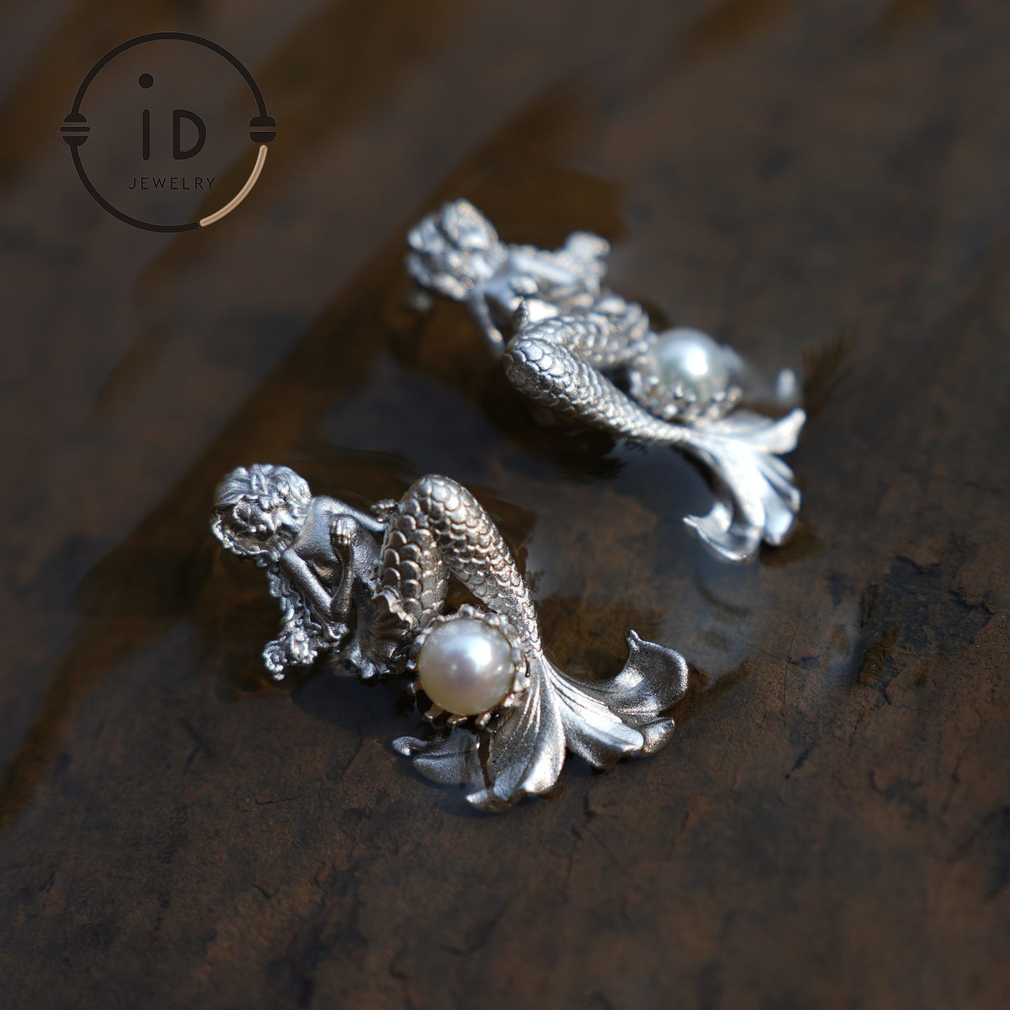 Meerjungfrauen-Prinzessinnen-Ohrringe – Handgefertigter 925er Silberschmuck mit echten Perlen, vom Ozean inspiriertes Geschenk