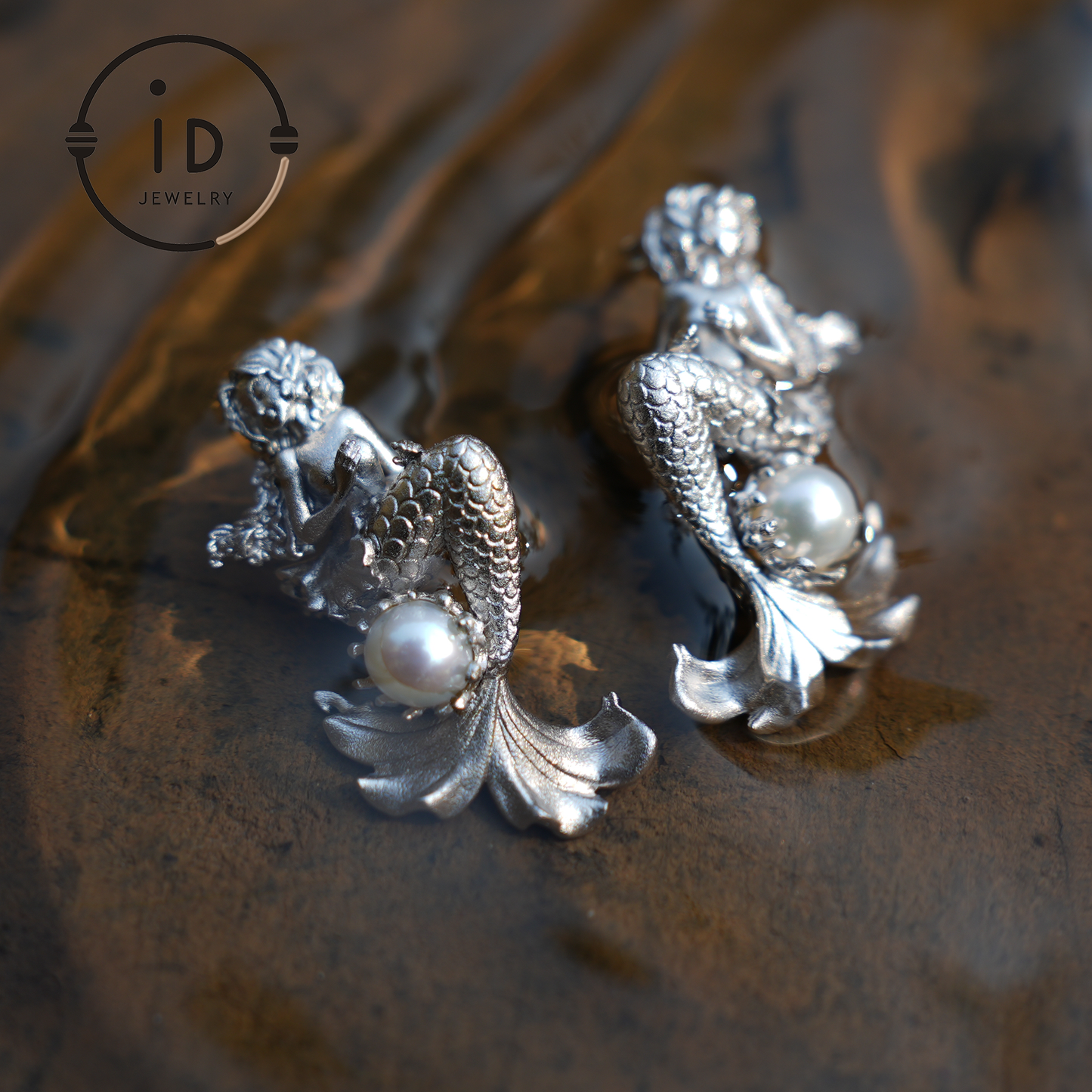 Meerjungfrauen-Prinzessinnen-Ohrringe – Handgefertigter 925er Silberschmuck mit echten Perlen, vom Ozean inspiriertes Geschenk