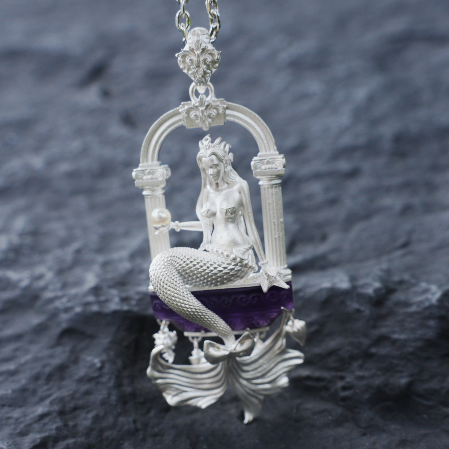 Underwater Goddess Pendant - 925 Sterling Silver, Amethyst, Mermaid Inspired, Handcrafted Fantasy Jewelry