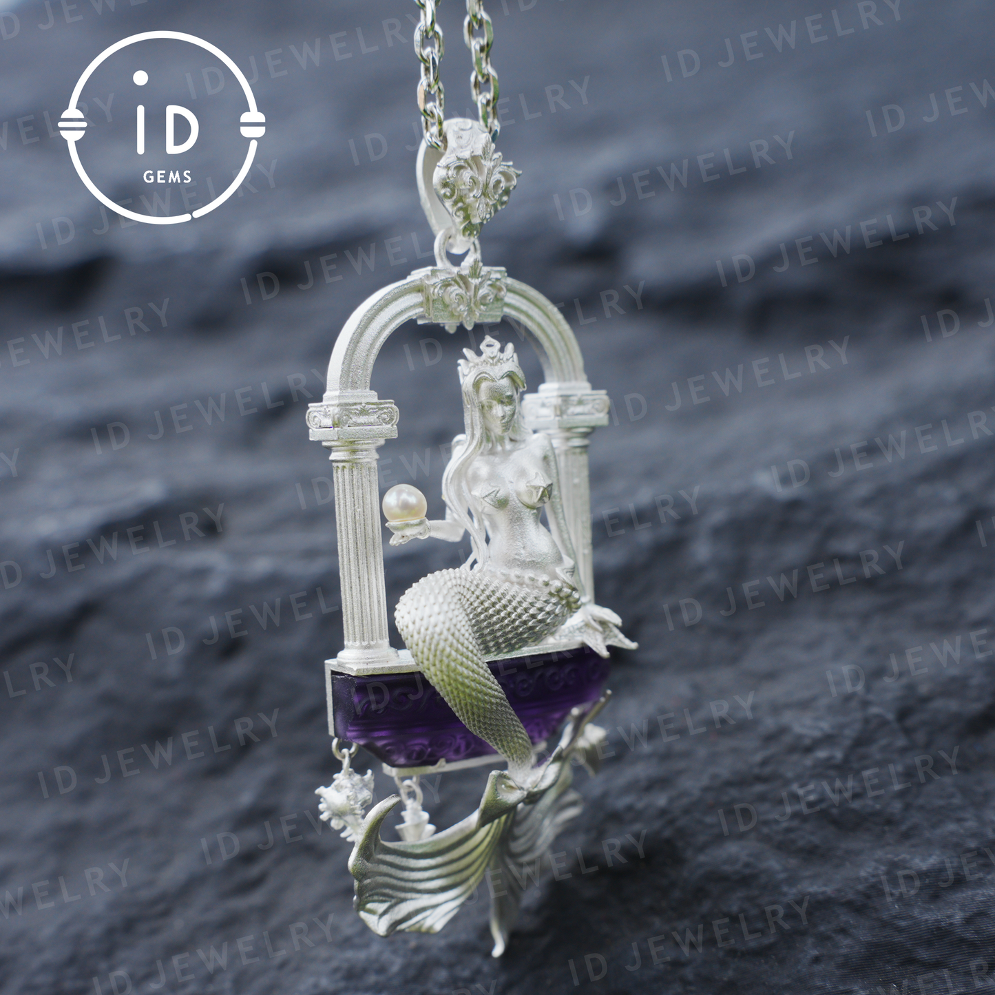 Underwater Goddess Pendant - 925 Sterling Silver, Amethyst, Mermaid Inspired, Handcrafted Fantasy Jewelry