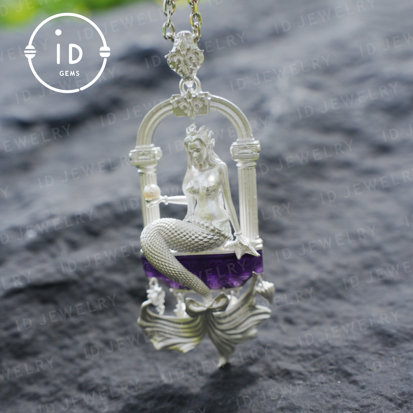 Underwater Goddess Pendant - 925 Sterling Silver, Amethyst, Mermaid Inspired, Handcrafted Fantasy Jewelry