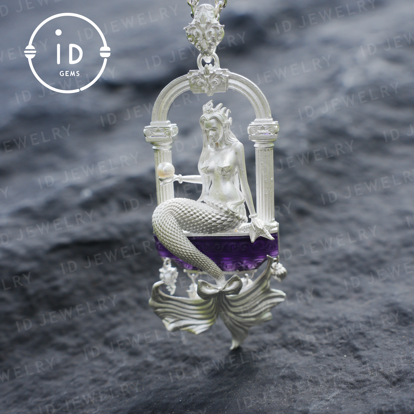 Underwater Goddess Pendant - 925 Sterling Silver, Amethyst, Mermaid Inspired, Handcrafted Fantasy Jewelry